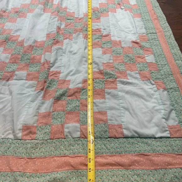 Handmade Peach & Mint Patchwork Quilt Throw – Cottagecore Farmhouse Blanket